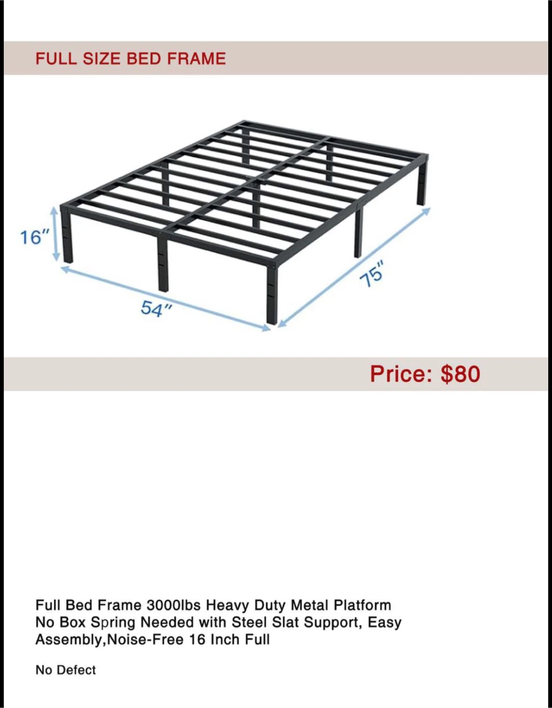 Full Size Heavy Duty Metal Bed Frame