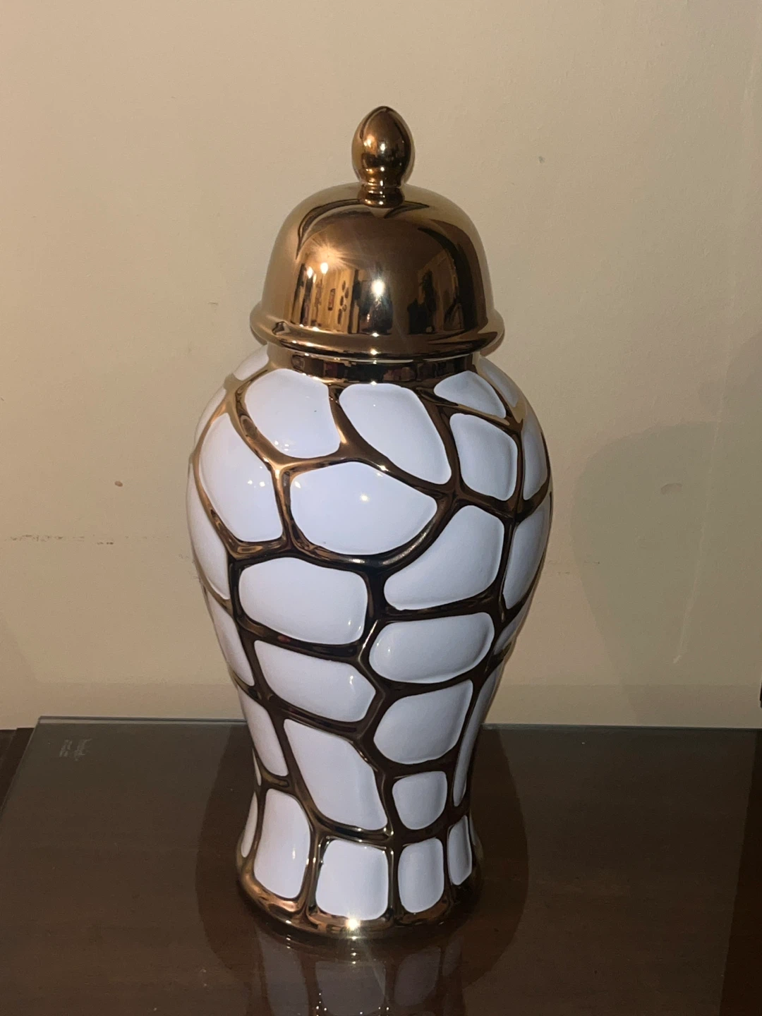 NEW White & Gold Luxury Ginger Jar / Vase (17” x 7”)