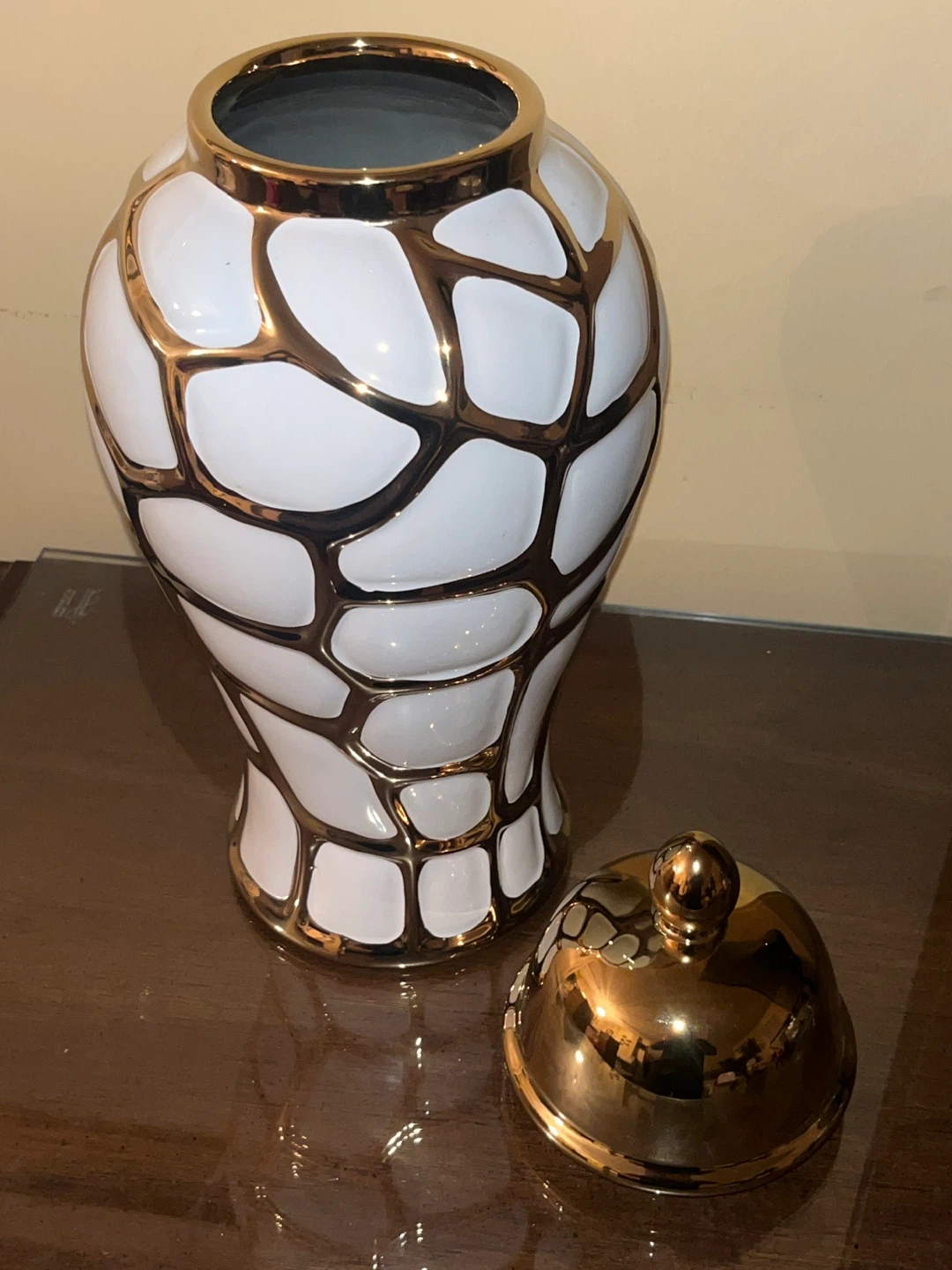 NEW White & Gold Luxury Ginger Jar / Vase (17” x 7”) - photo 4