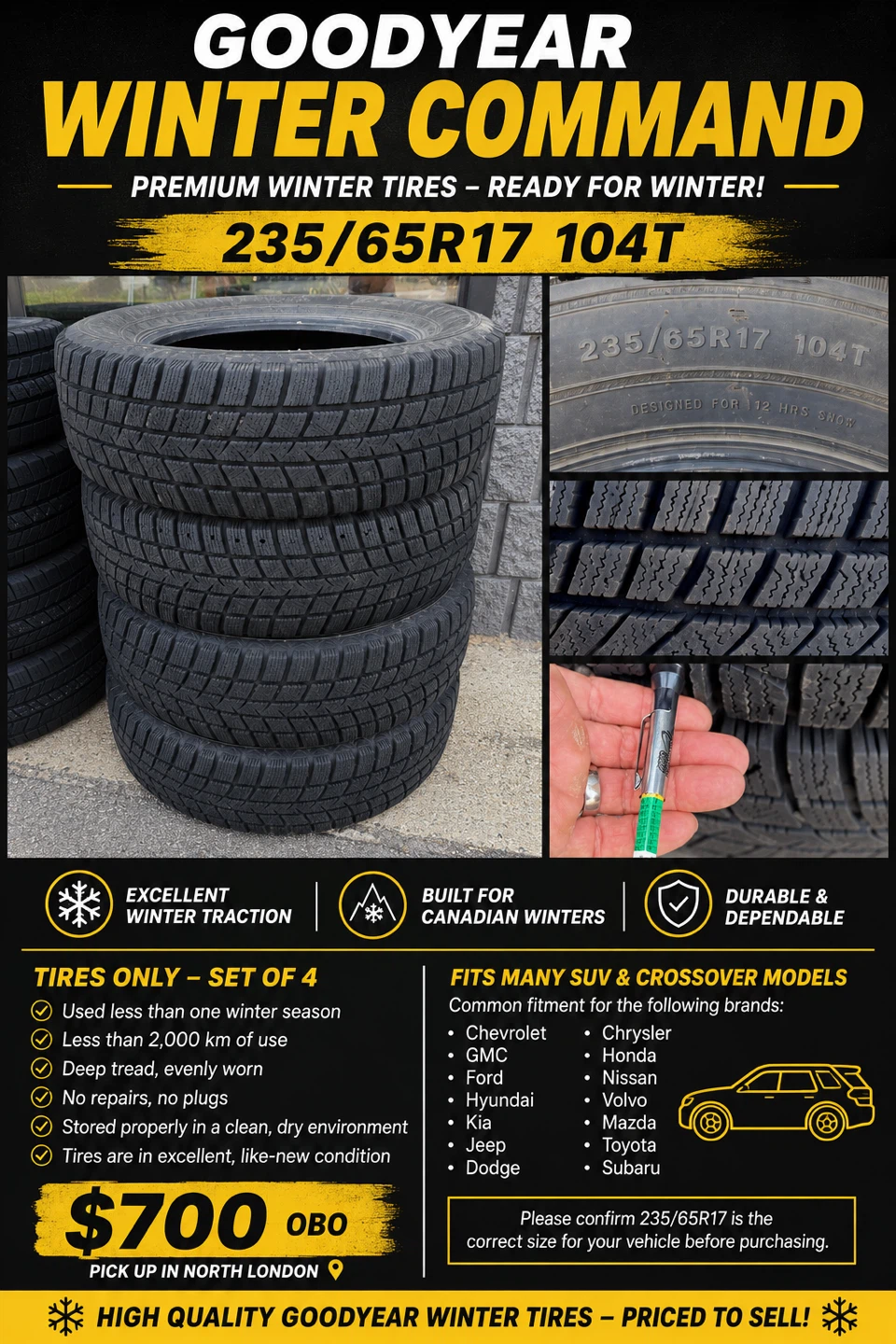 GOODYEAR WINTERCOMMAND WINTER TIRES – SET OF 4