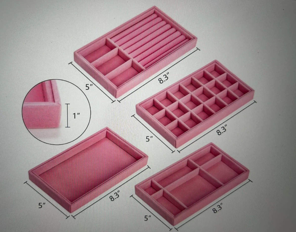 (Set of 3) Pink Velvet Jewellery Drawer Organizers - photo 3
