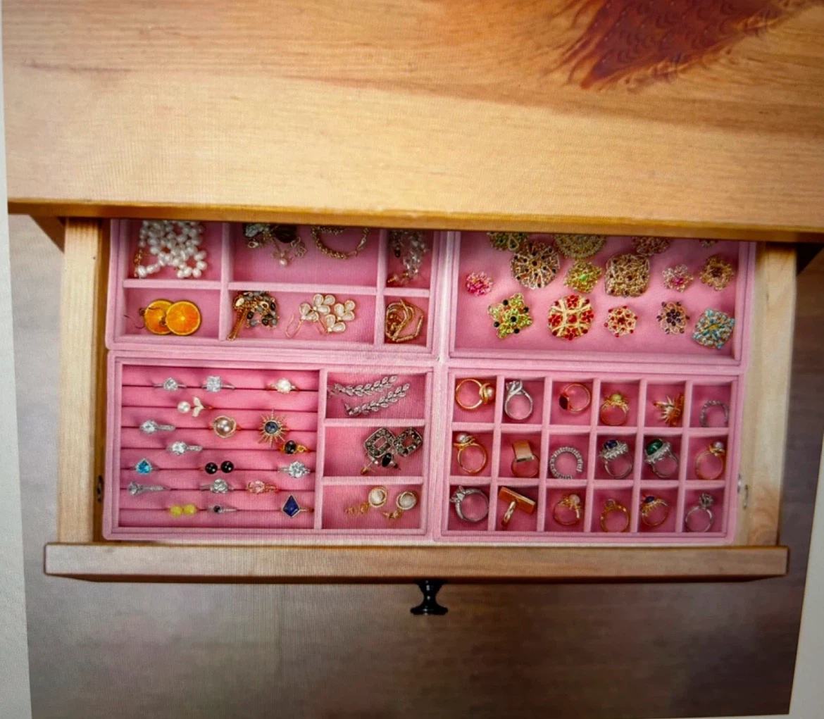 (Set of 3) Pink Velvet Jewellery Drawer Organizers - photo 5