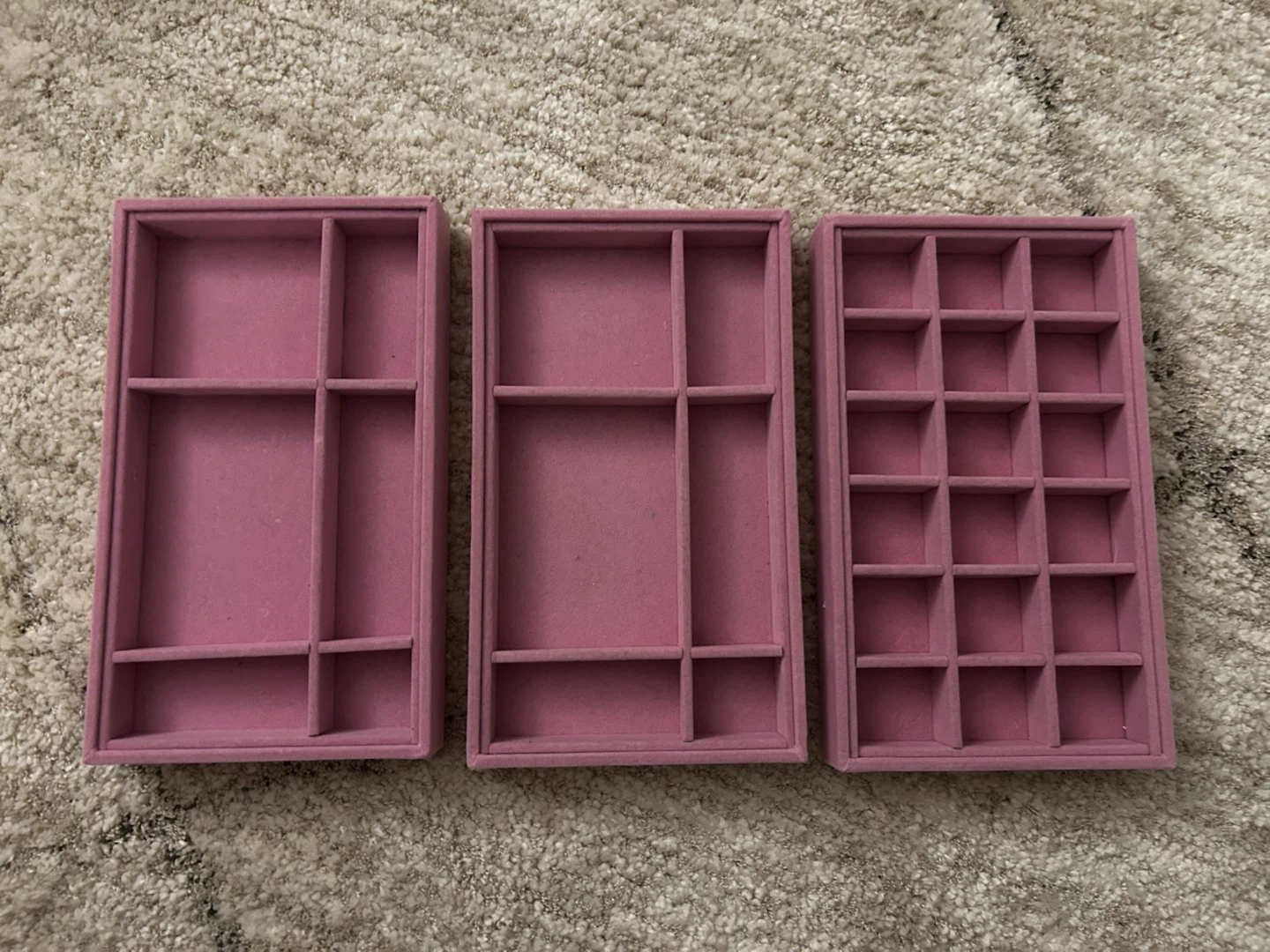 (Set of 3) Pink Velvet Jewellery Drawer Organizers
