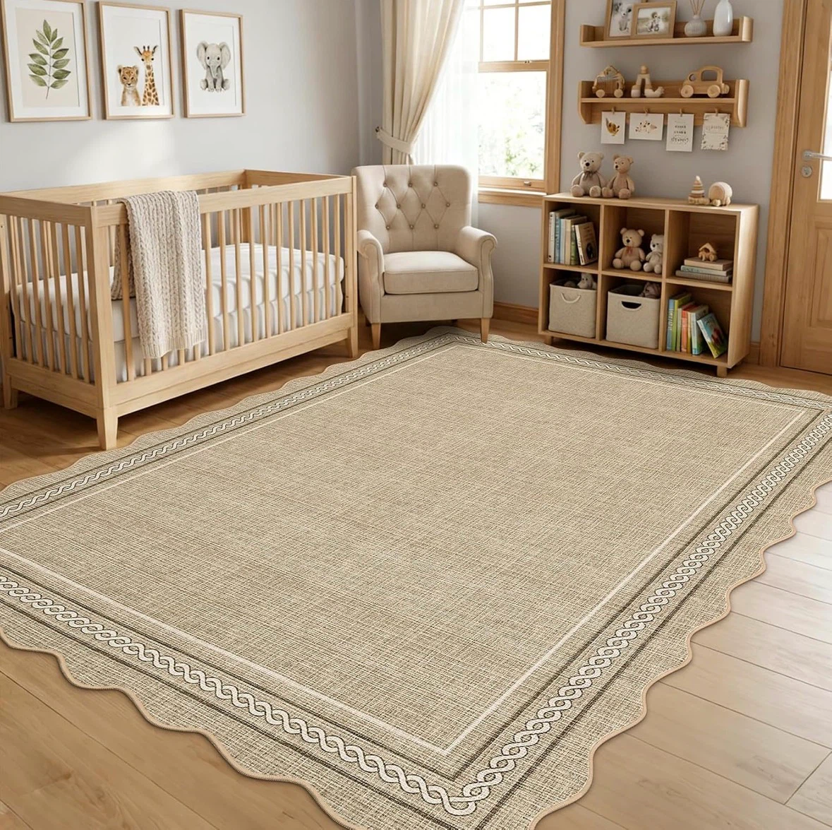 Beige Scalloped Edge Area Rug 9x12 ft - photo 2