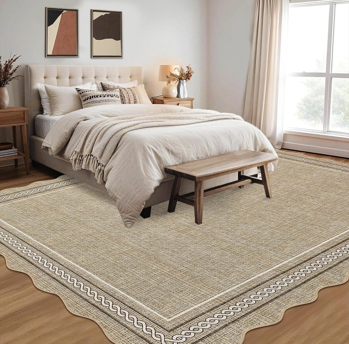 Beige Scalloped Edge Area Rug 9x12 ft - photo 4
