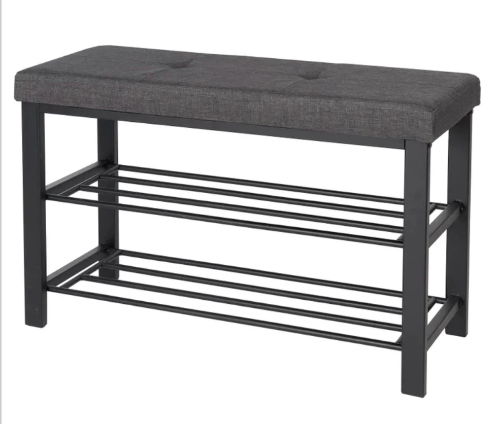 Shoe Bench with Two Tiers & Rack