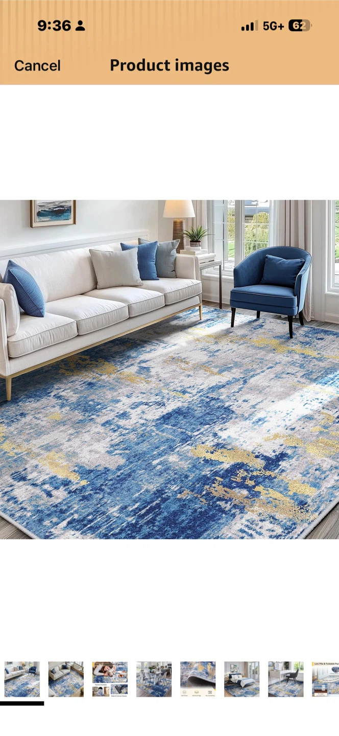 Blue and Gold Abstract Area Rug 8x10 ft