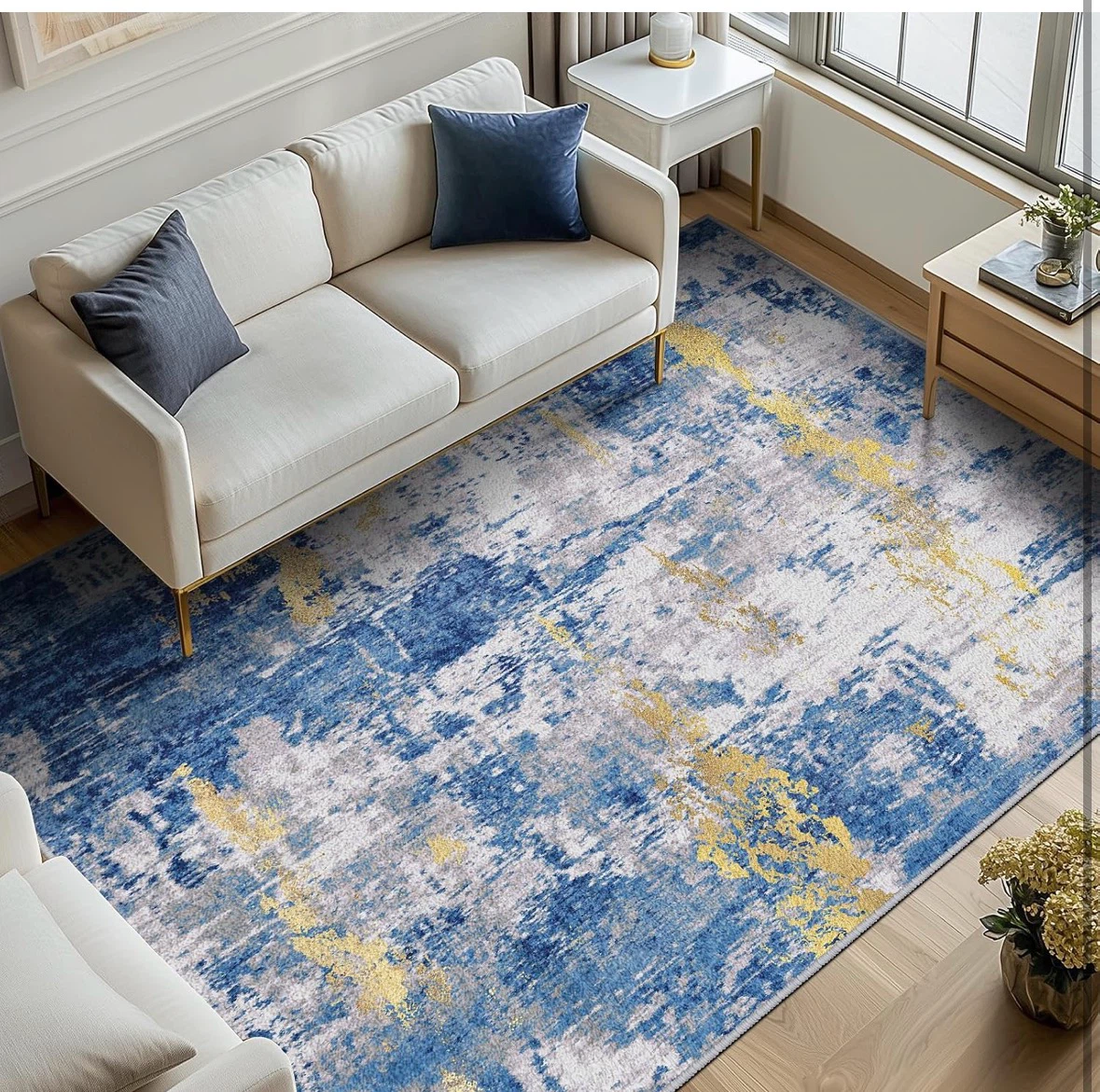 Blue and Gold Abstract Area Rug 8x10 ft - photo 3