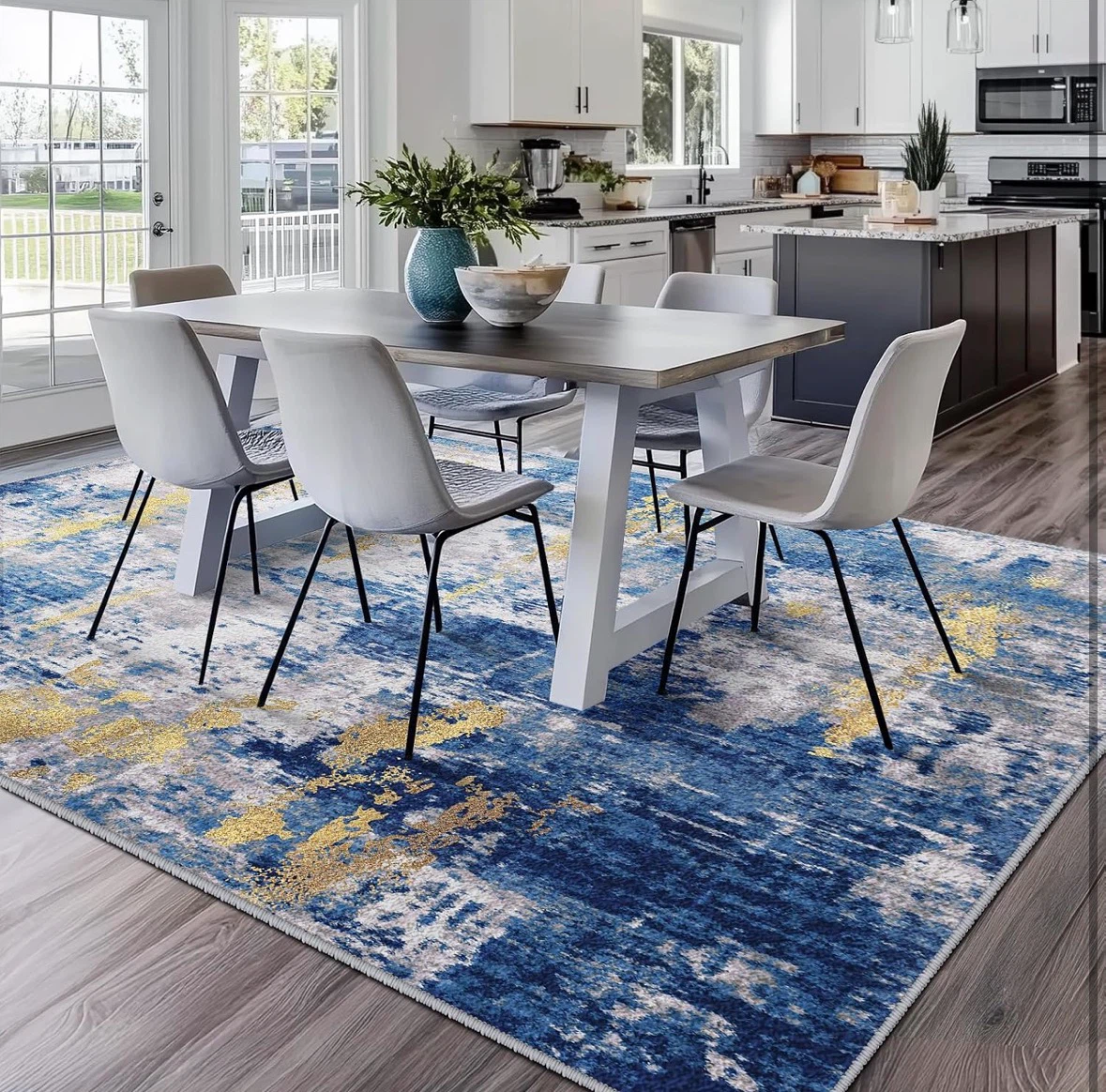 Blue and Gold Abstract Area Rug 8x10 ft - photo 5