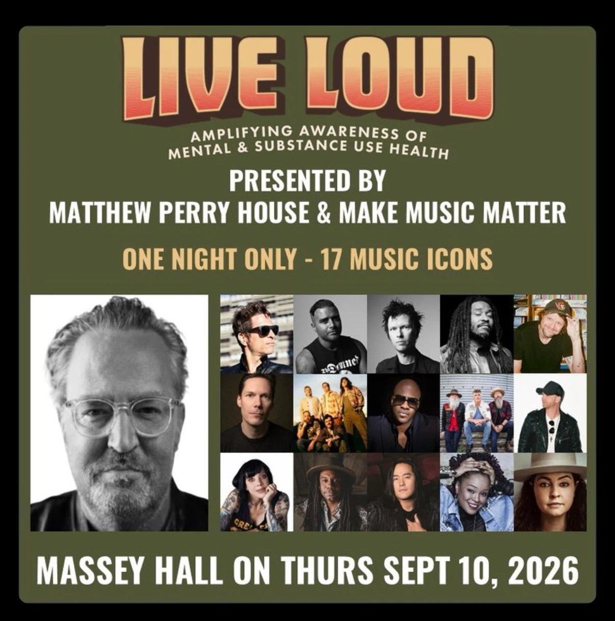 2 tickets Live Loud Benefit Concert - Massey Hall Sept 10, 8PM