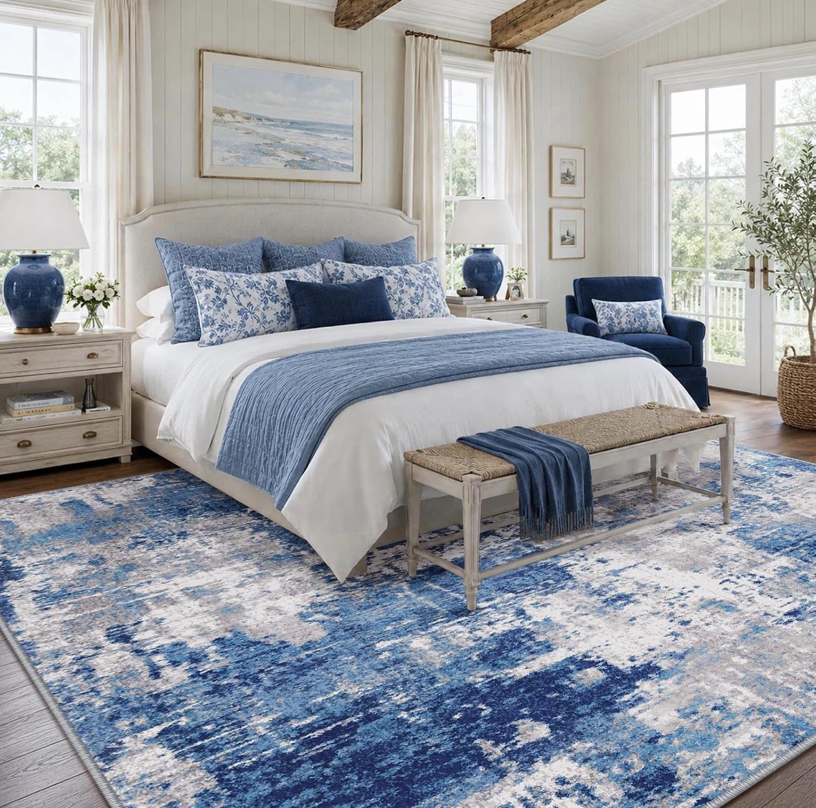 Blue and White Abstract Area Rug 8x10 ft - photo 2