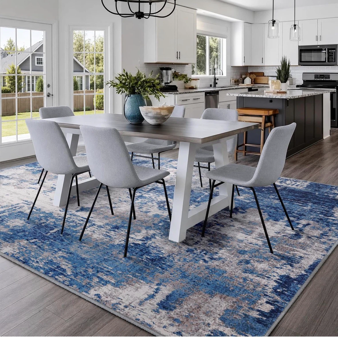 Blue and White Abstract Area Rug 8x10 ft - photo 3