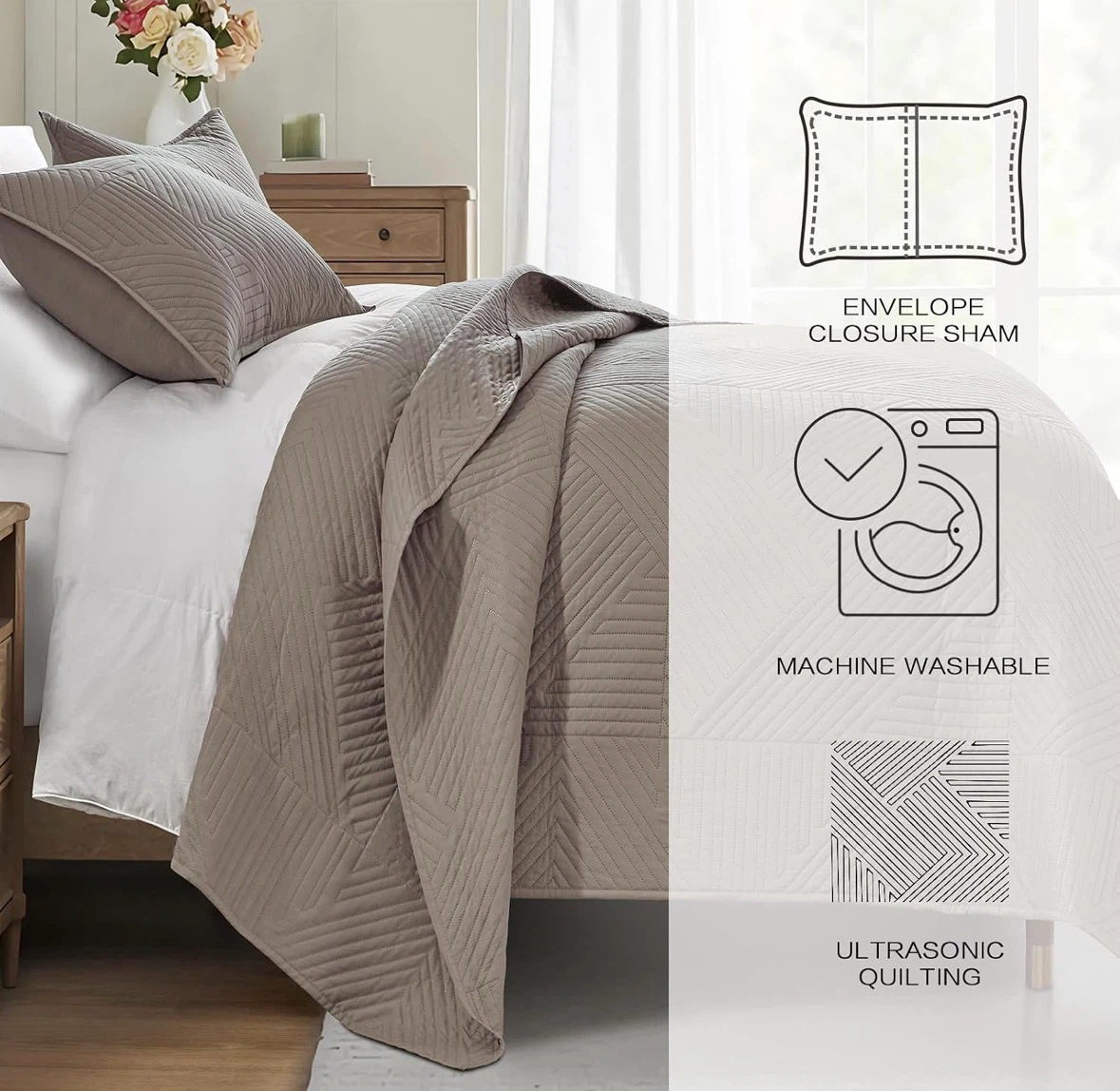 Taupe Geometric Pattern Quilt Set - photo 4