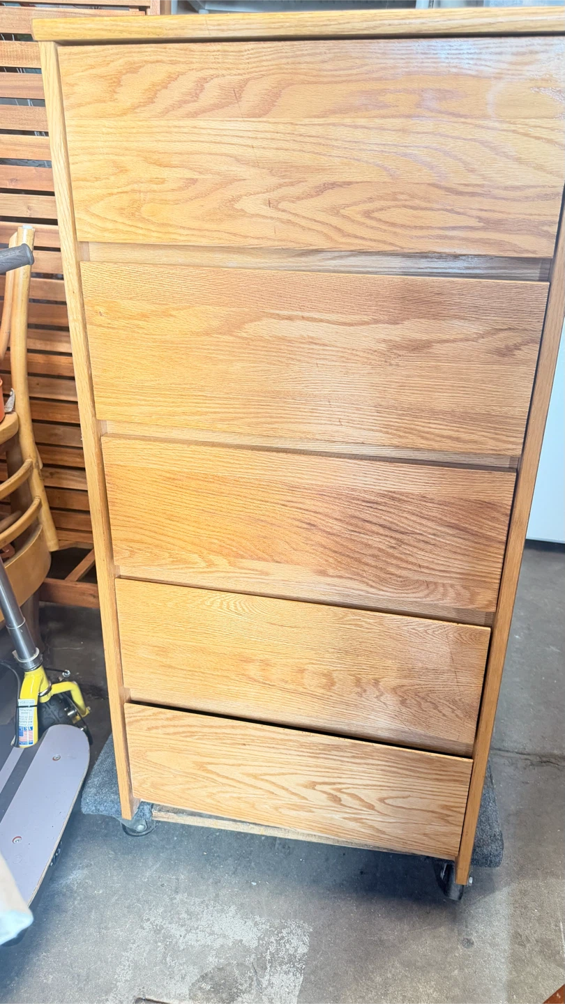 Oak Five-Drawer Tall Dresser