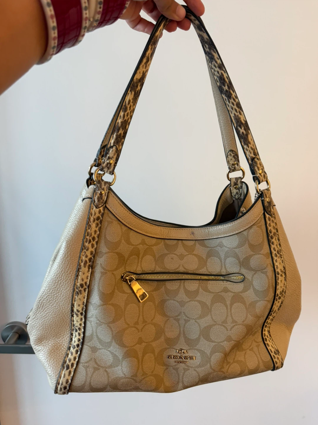 Coach Signature Hobo Bag with Snake Print Detail - photo 2