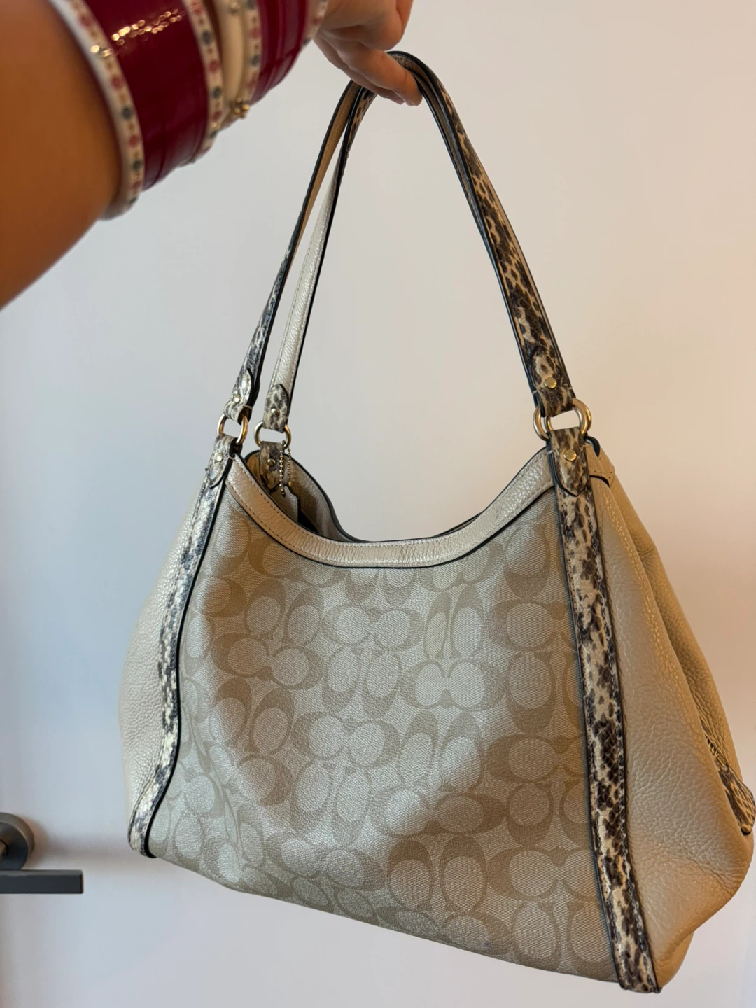 Coach Signature Hobo Bag with Snake Print Detail