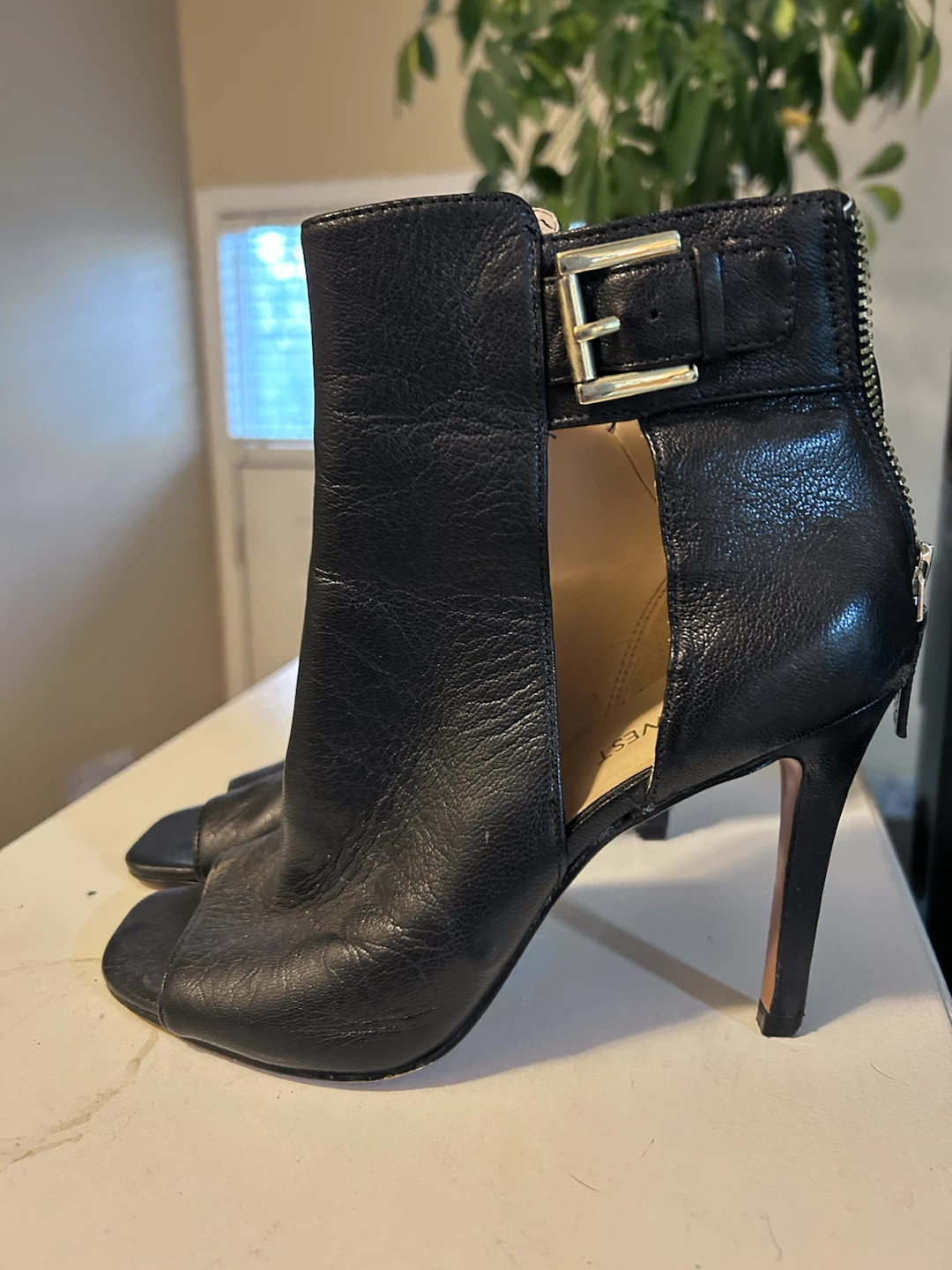 Nine West Black Leather Peep-Toe Ankle Boots - photo 2