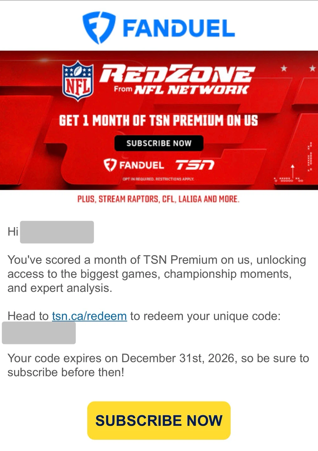 1 Month of TSN Premium Code