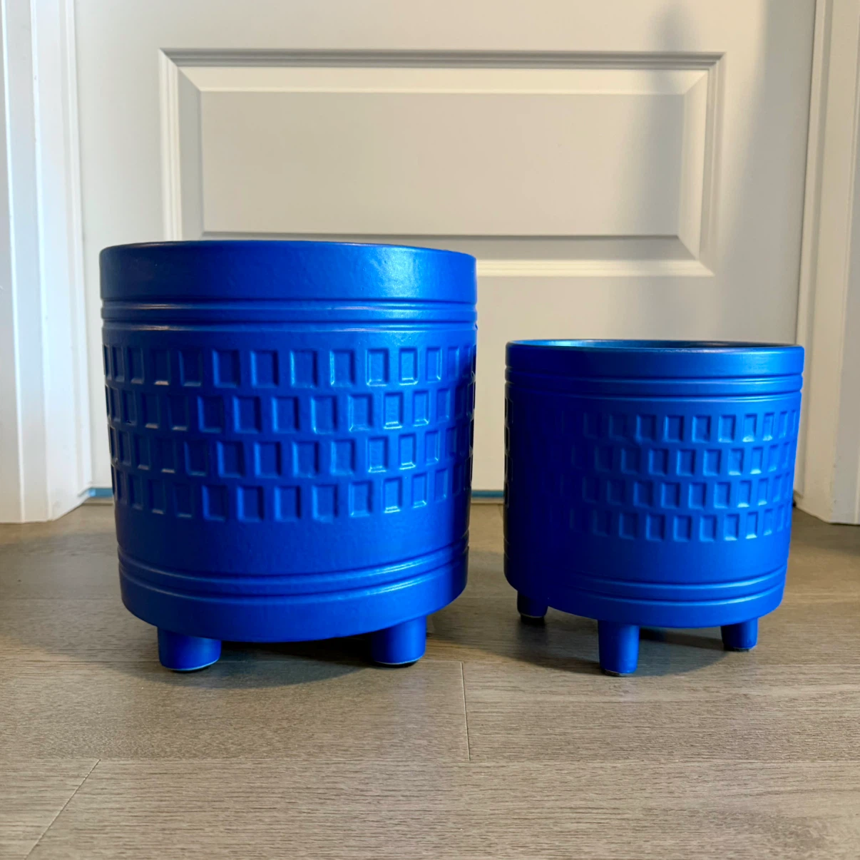 Set of 2 Vibrant Cobalt Blue Ceramic Footed Planters / Pots
