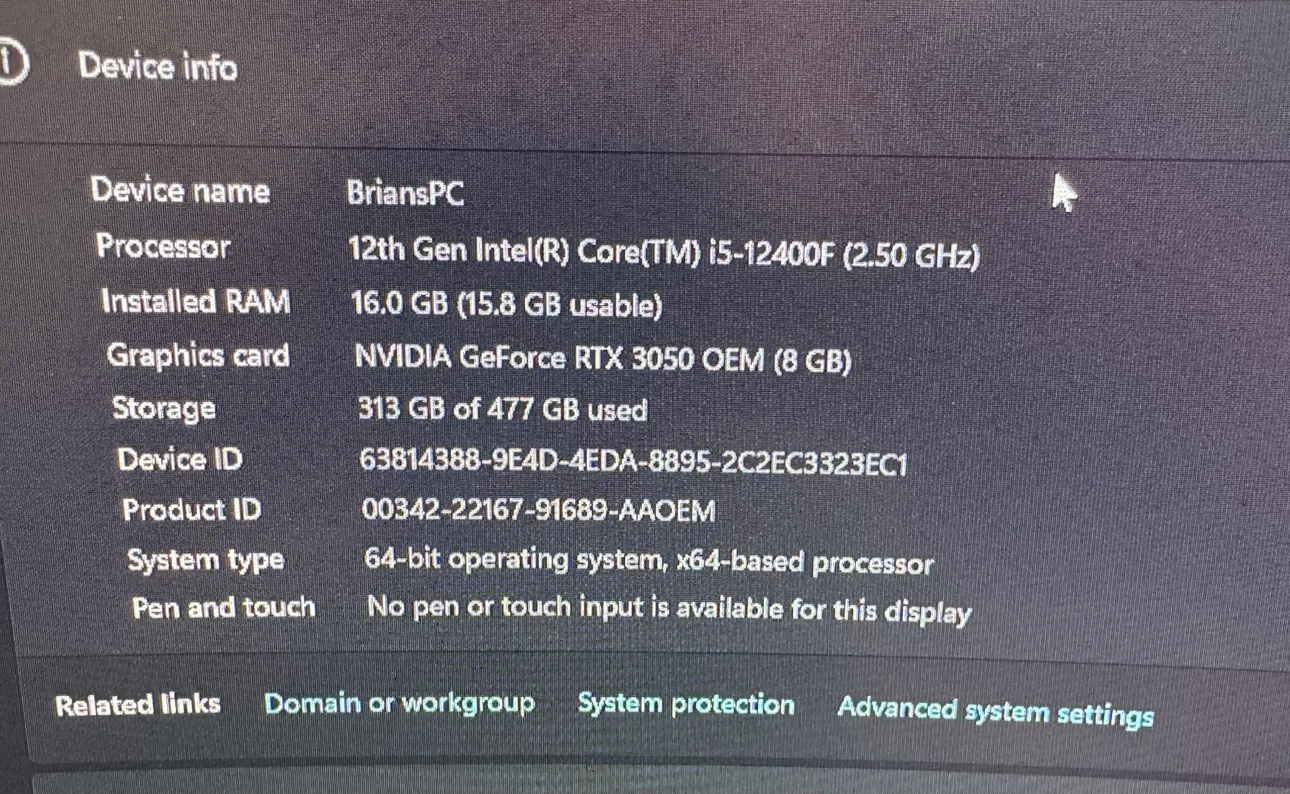 Desktop PC with Intel i5-12400F and RTX 3050