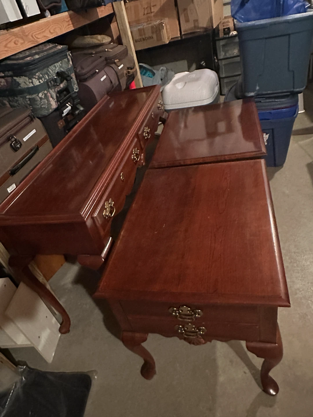 Cherry Wood Console Table with Drawers set of 3