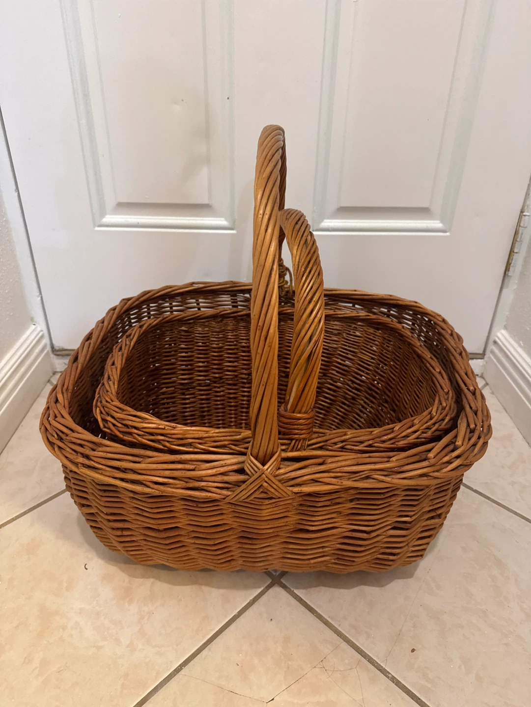 Two Large/smoll Woven Wicker Basket