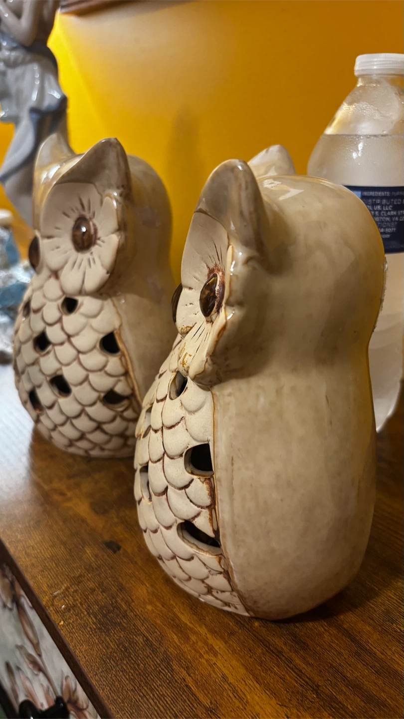 Ceramic Owl Votive Candle Holder Set
