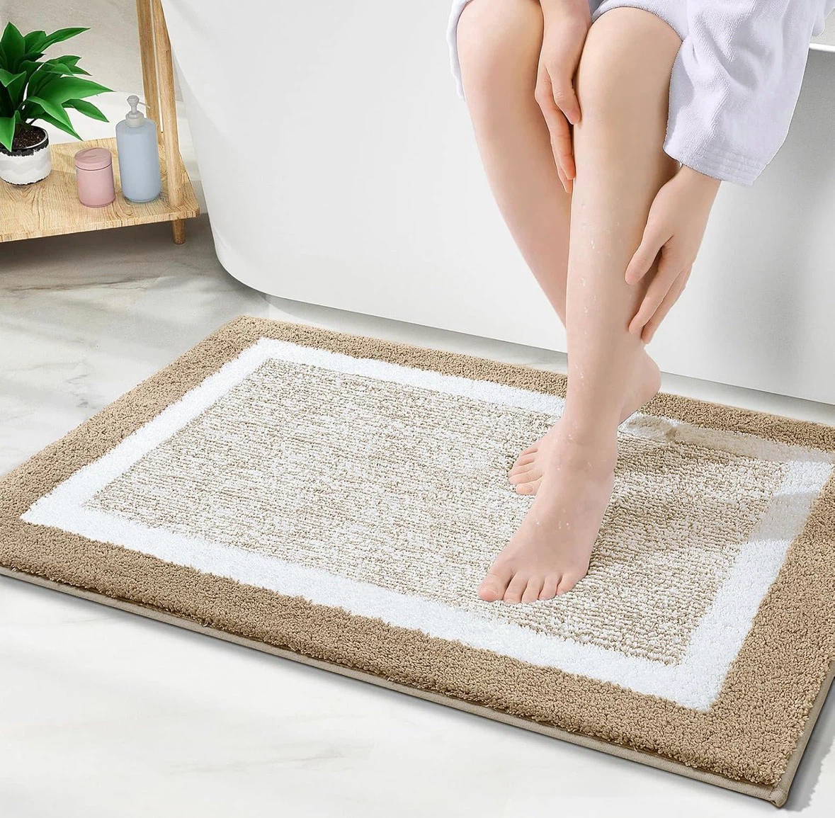 Soft Brown and White Bath Mats