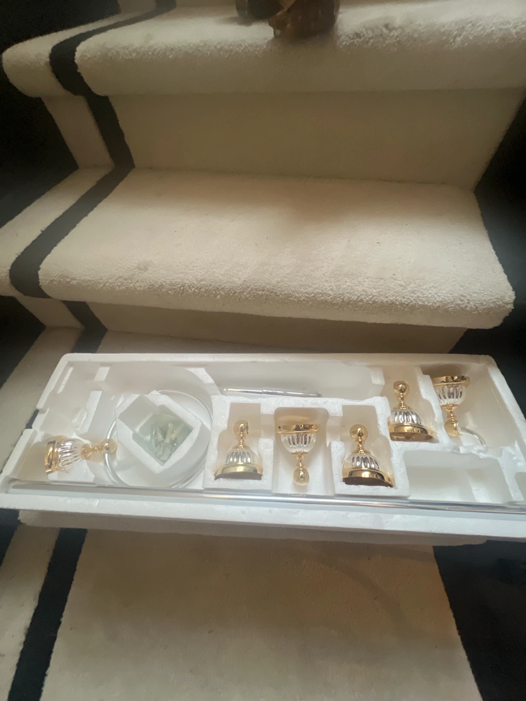 Gold and Glass Bathroom Accessory Set
