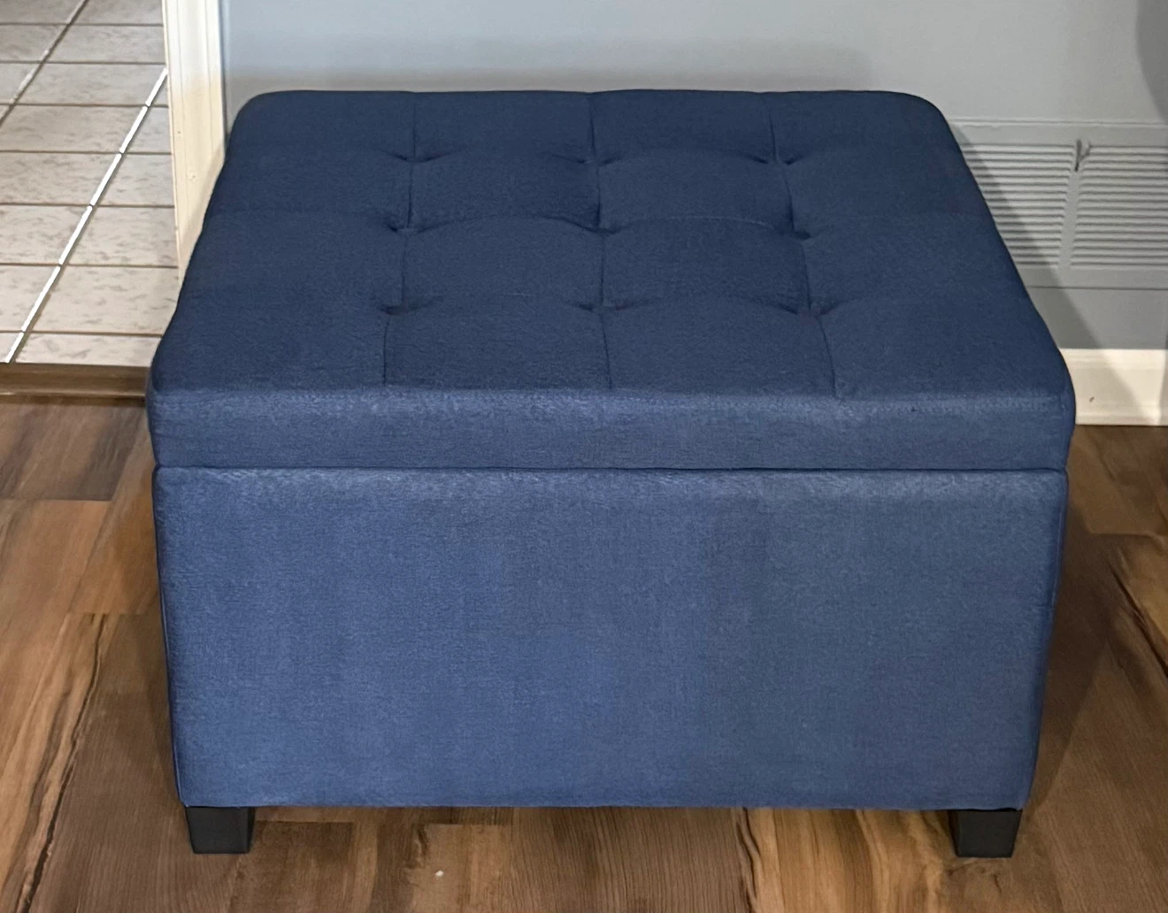 HOMCOM Blue Fabric Tufted Storage Ottoman