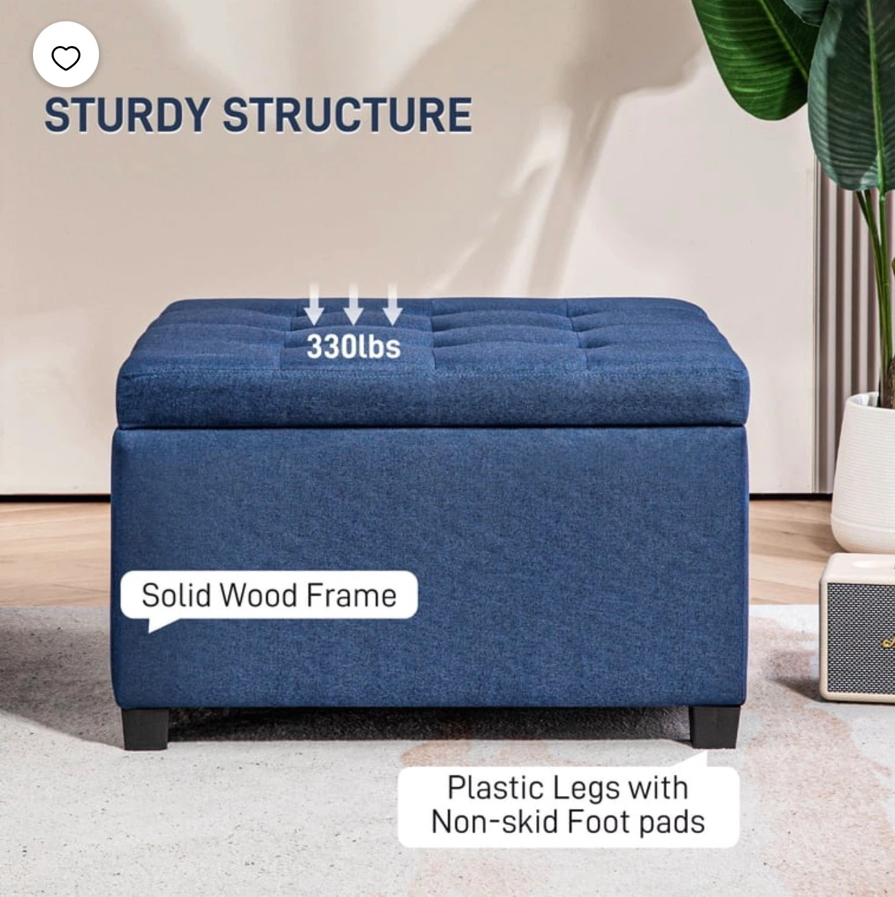 HOMCOM Blue Fabric Tufted Storage Ottoman - photo 3