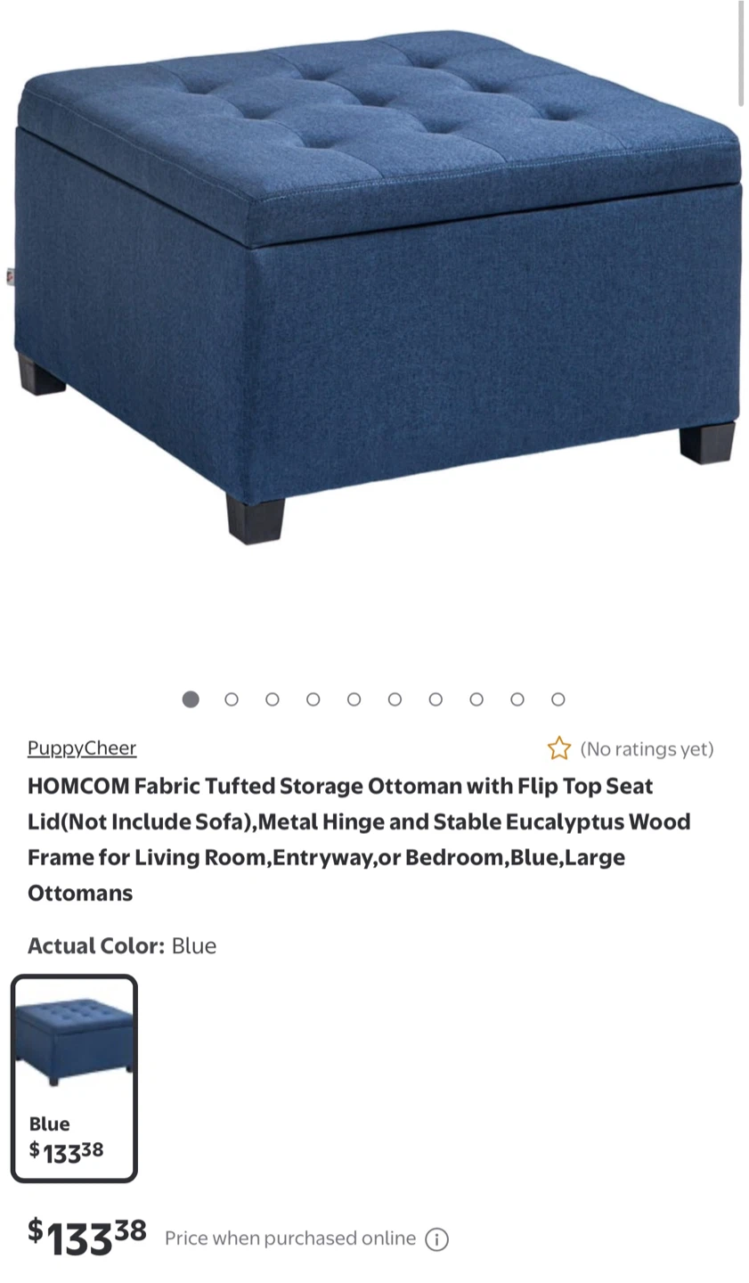 HOMCOM Blue Fabric Tufted Storage Ottoman - photo 5
