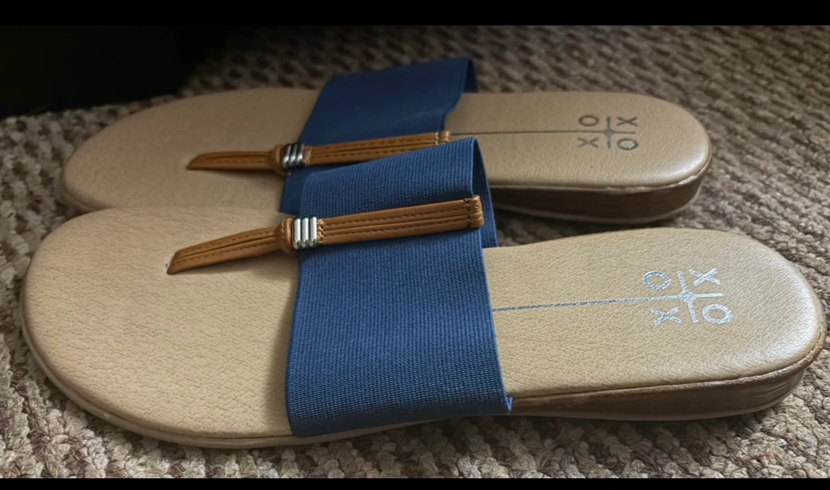 XOXO Blue & Tan Slip-On Sandals ~ Size 7 - photo 2
