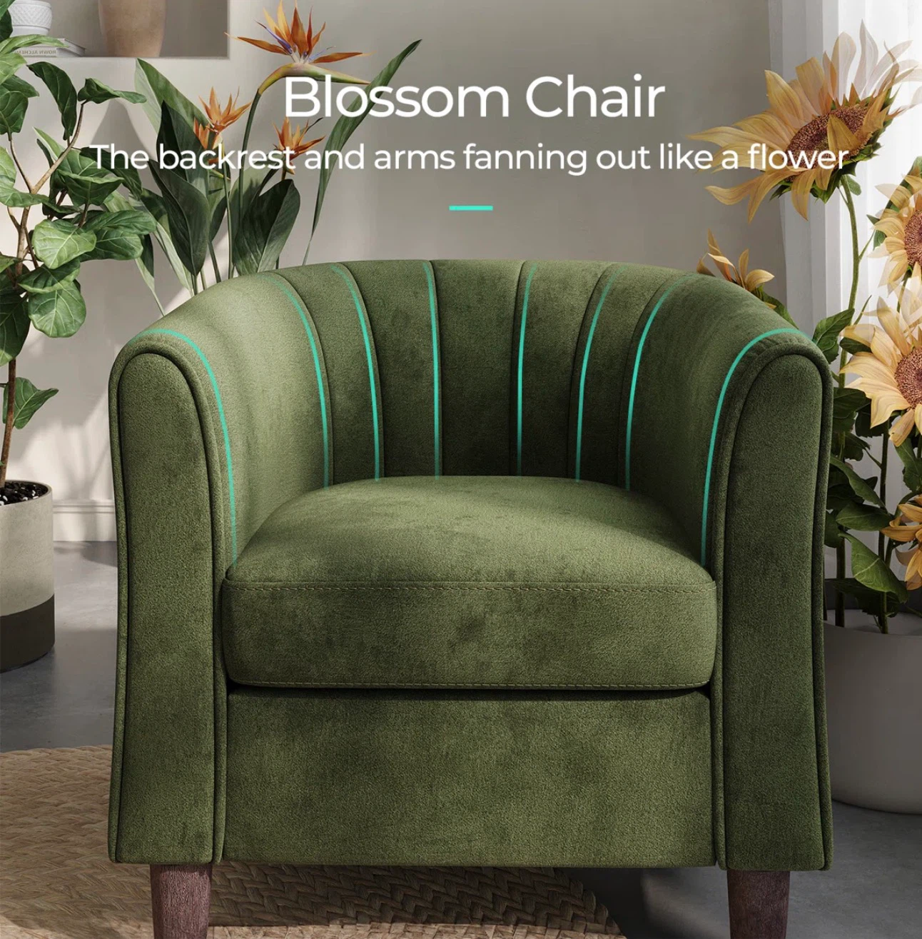 Green Velvet Blossom Chair - photo 4