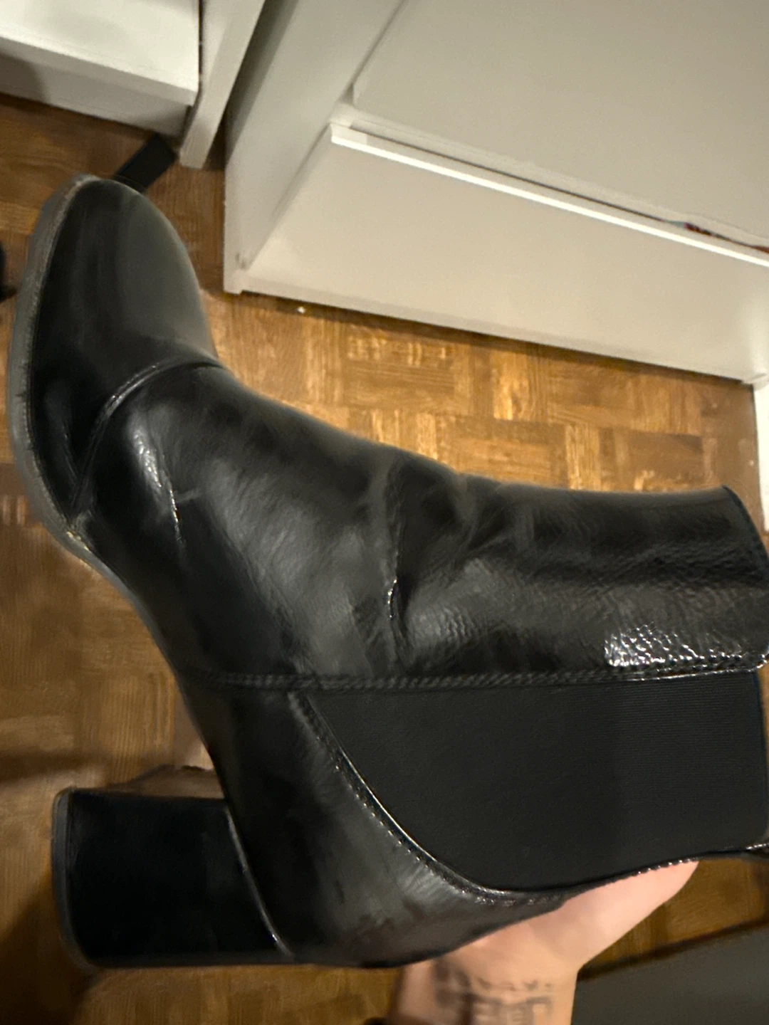 Black Faux Patent Leather Ankle Boots - photo 2