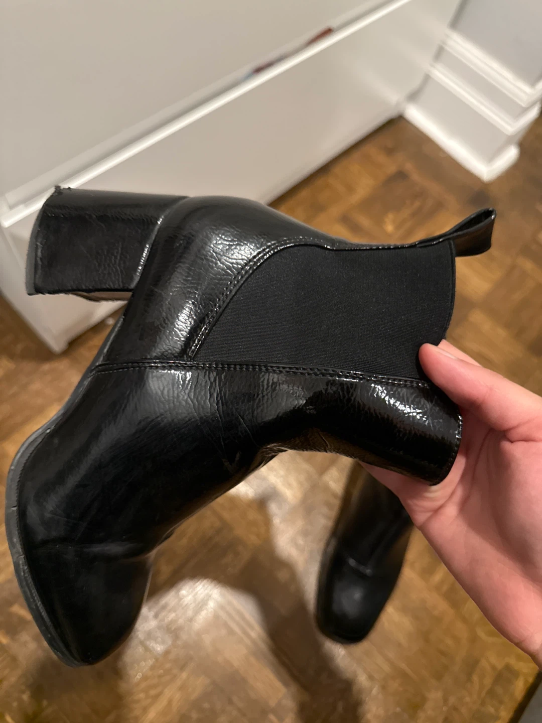 Black Faux Patent Leather Ankle Boots - photo 3