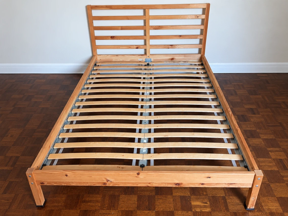 Pine Wood Bed Frame and Nightstand Set - photo 4