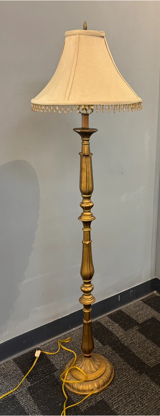 Vintage Style Gold Floor Lamp with Beaded Shade