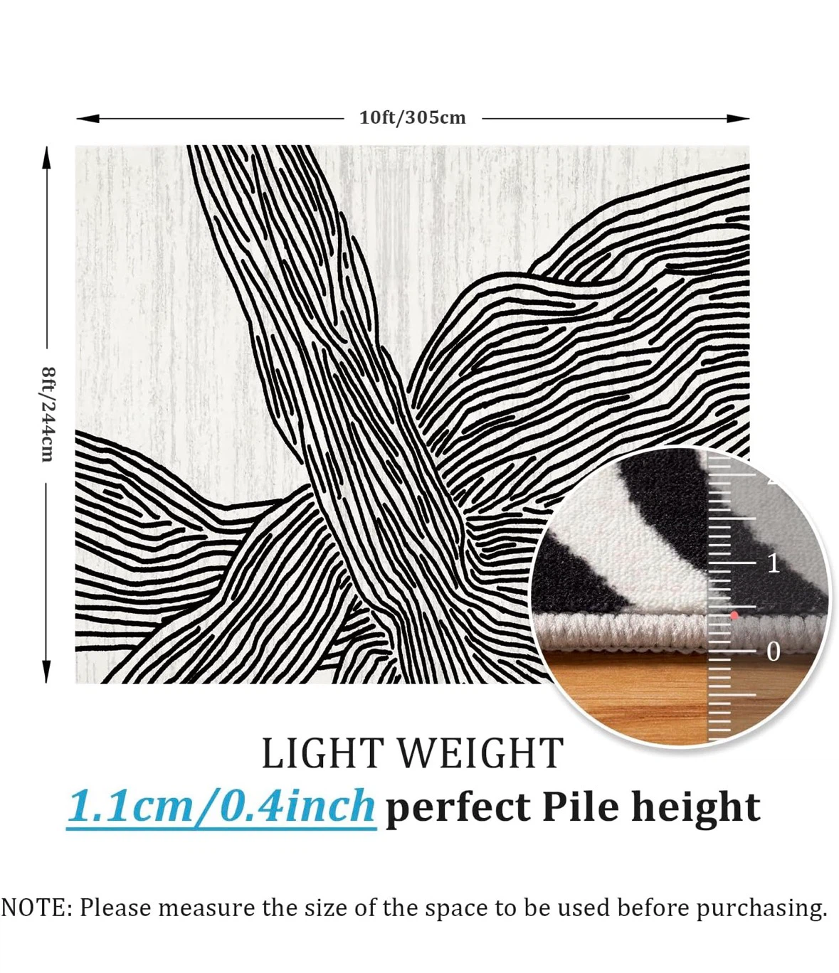 Abstract Black and White Area Rug 8x10ft - photo 2