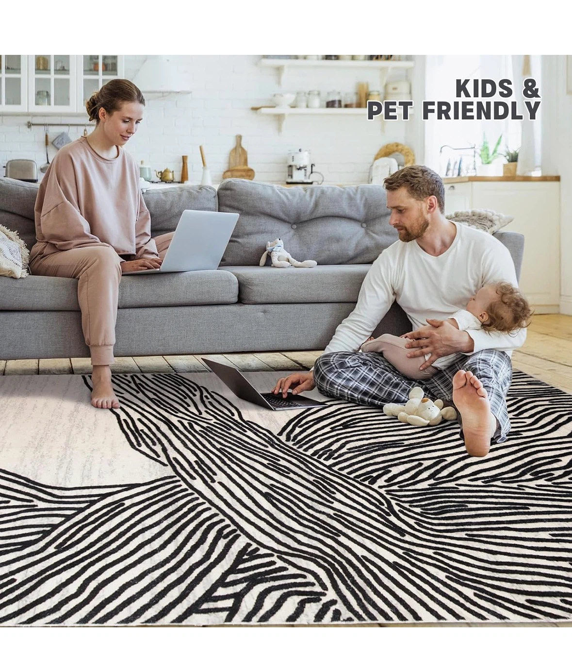 Abstract Black and White Area Rug 8x10ft - photo 5