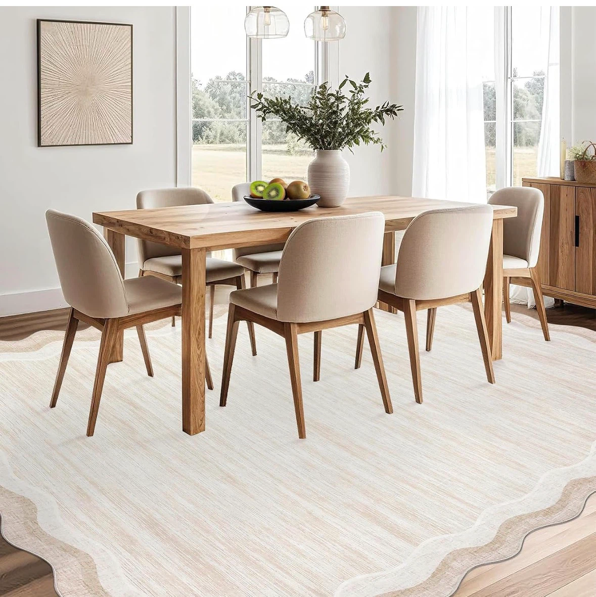 Cream and Beige Scalloped Area Rug 9x12 ft - photo 2