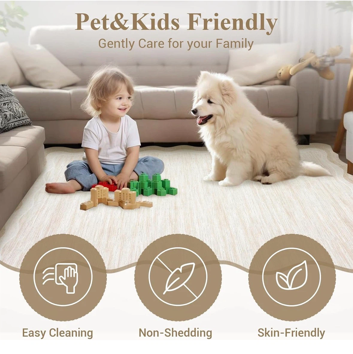 Cream and Beige Scalloped Area Rug 9x12 ft - photo 3