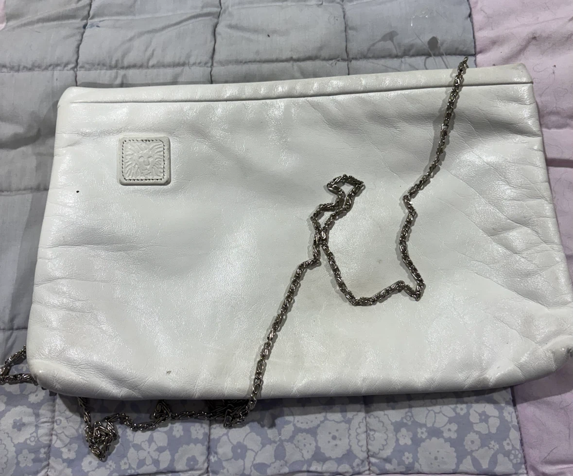 Anne Klein White Leather Clutch with Chain