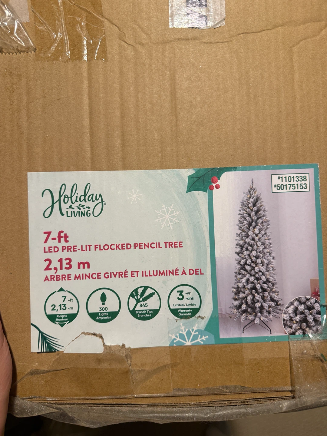 Holiday Living 7-ft Pre-lit Flocked Pencil Christmas Tree - photo 2