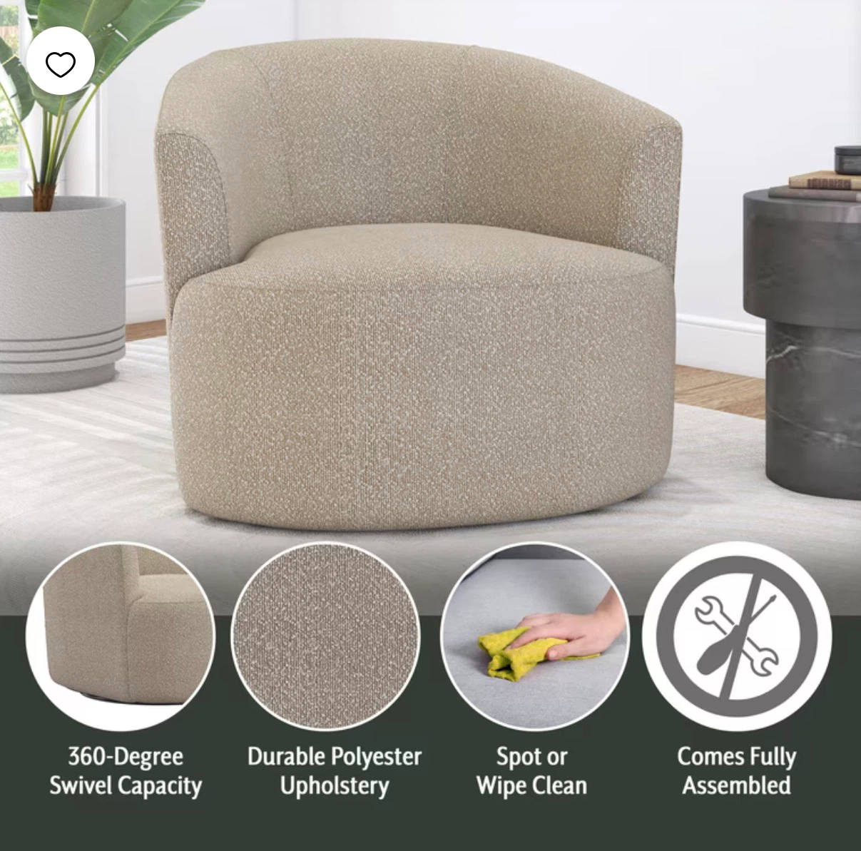 Cream Polyester Swivel Chair - photo 5