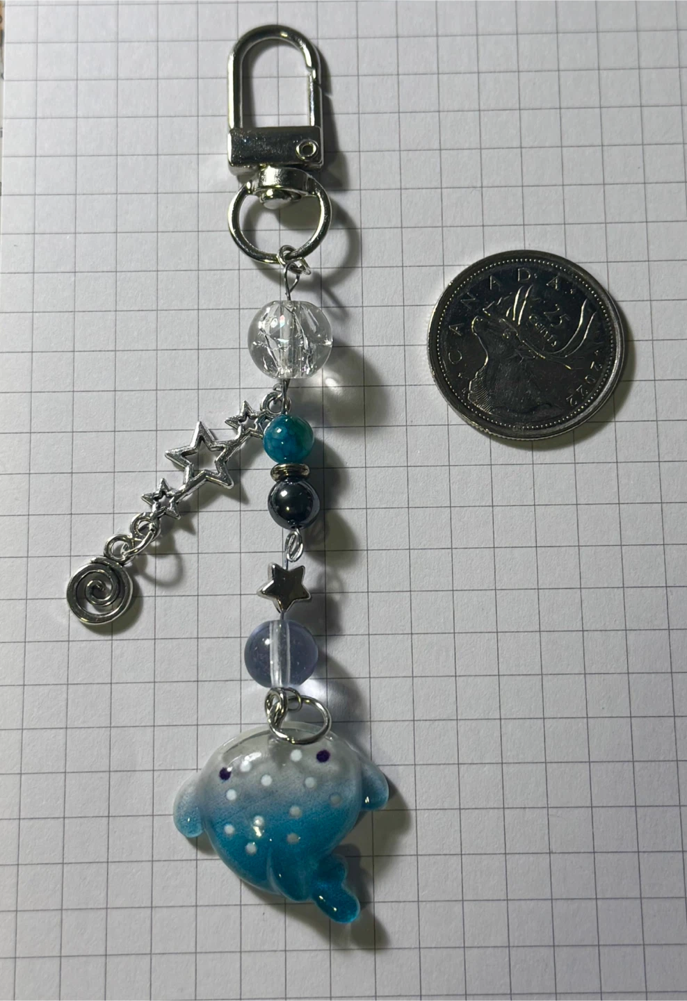 Blue Whale Bead Charm Keychain