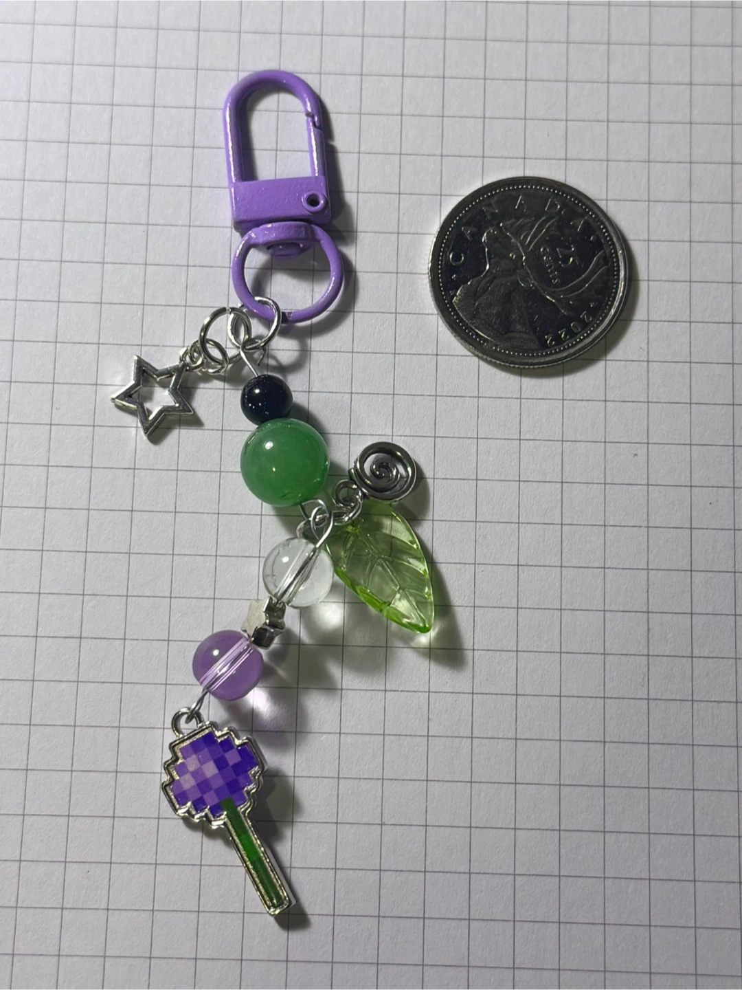 Beaded Keychain with Minecraft Flower Charm