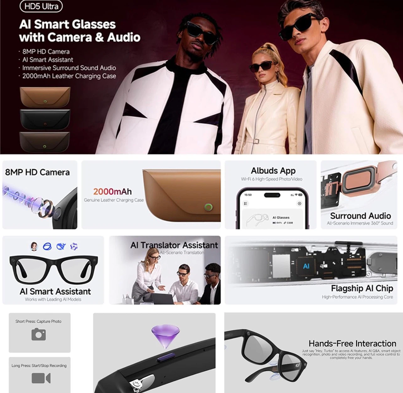 HD5 Ultra AI Smart Glasses with Camera & Audio - photo 2