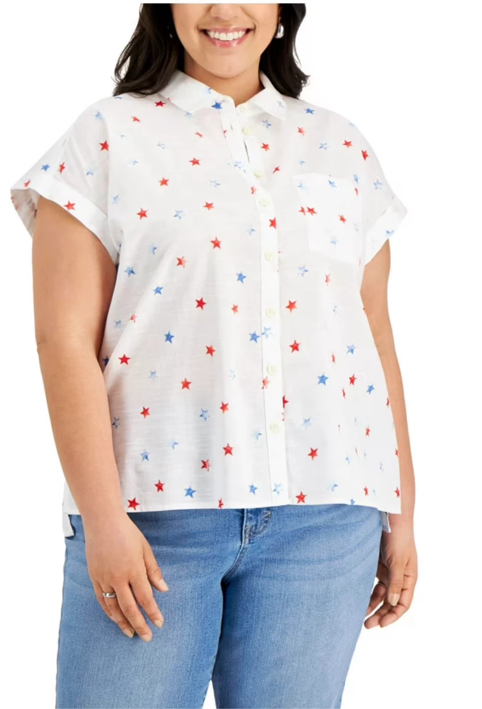 Women’s Size 2XL Style & Co Star Print Button-Down Shirt