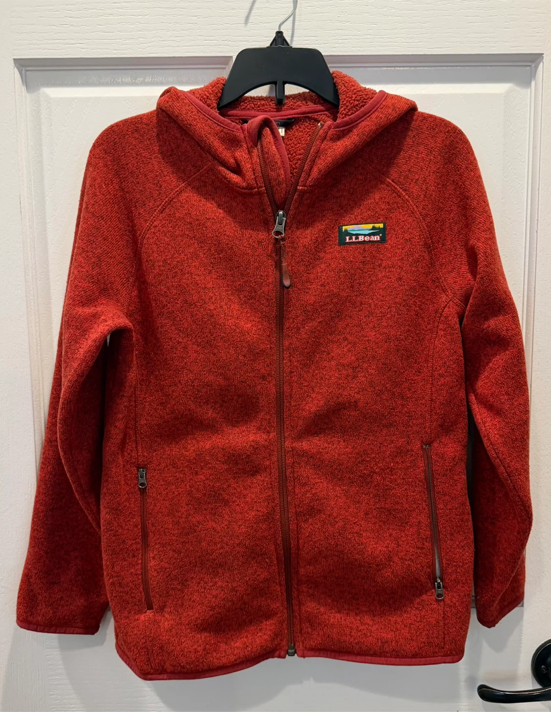 Kids size 10-12 L.L.Bean Red Fleece Hooded Jacket Size M 10-12
